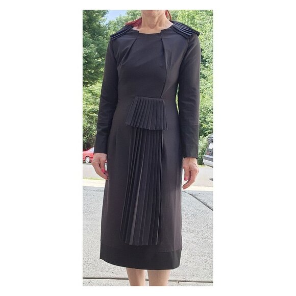 COTTONADE Paris Black Pleated Details Wool Blend Sheath Dress France - Picture 5 of 14